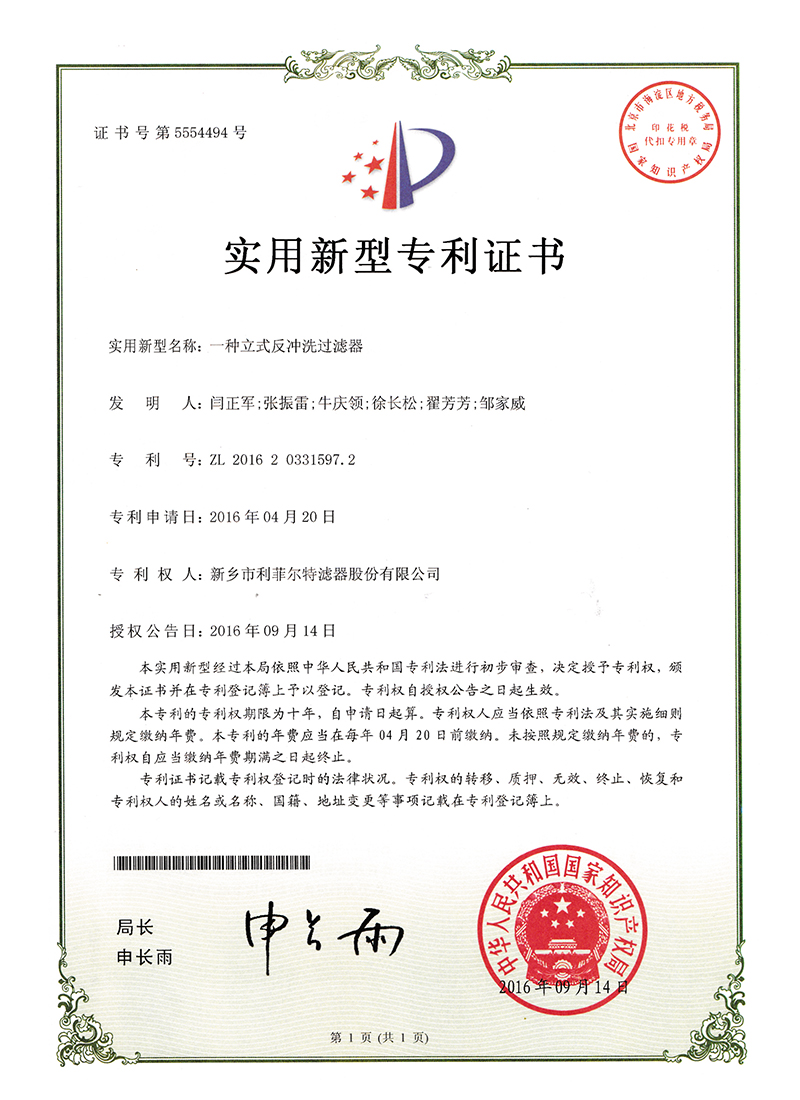 一种立式反冲洗过滤器