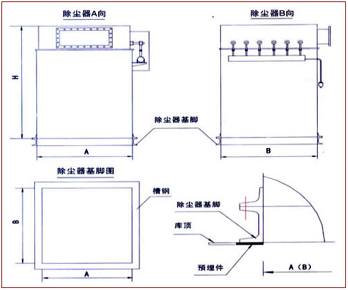 MC系列脉冲仓顶除尘器外形尺寸图